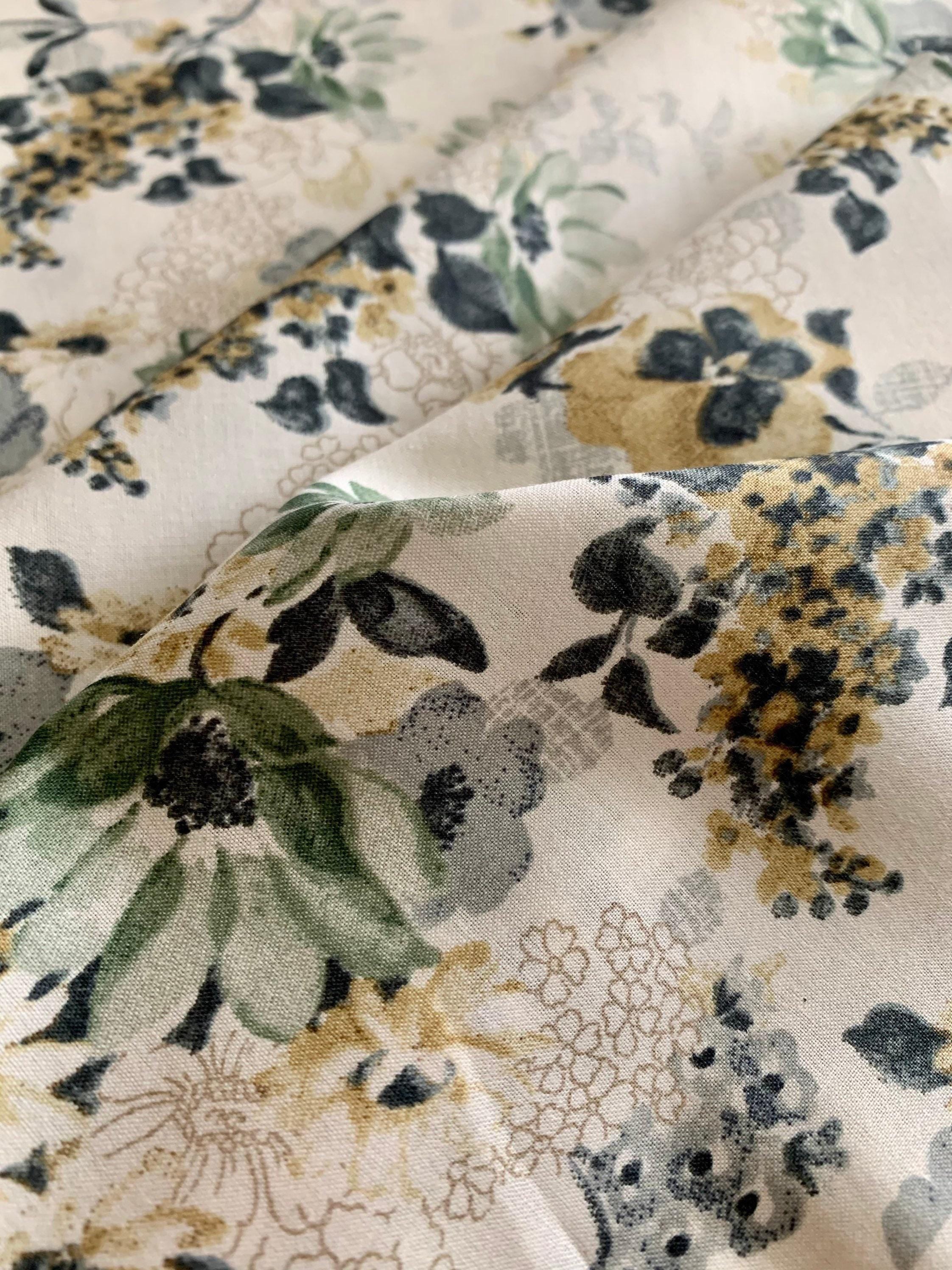 REMNANT Vintage Florals Cosmo cotton lawn fabric AP05703-2D green