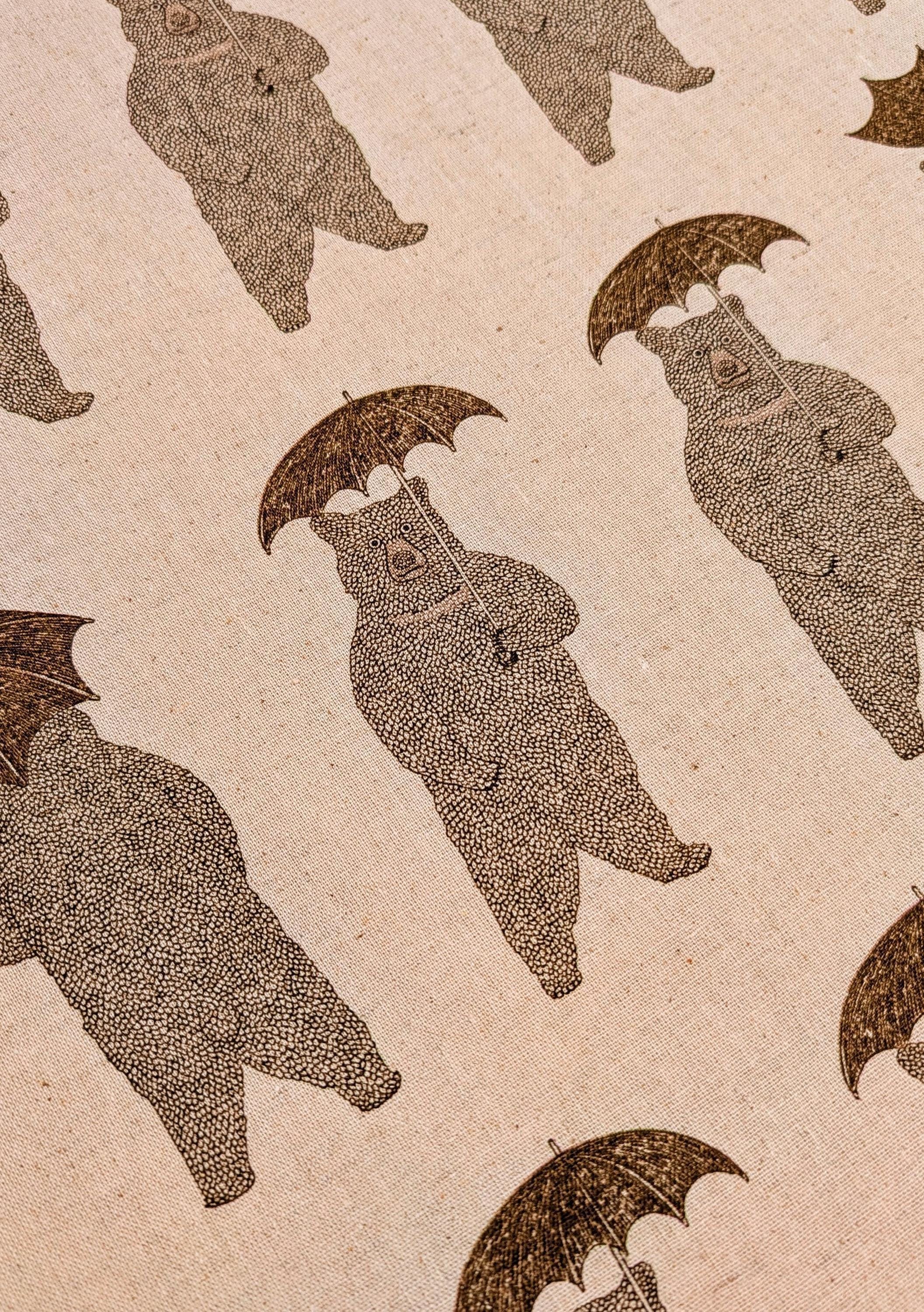 Koizumi - Bear-Able Weather Bears with Umbrellas Cotton/Linen Canvas - Beige Brown