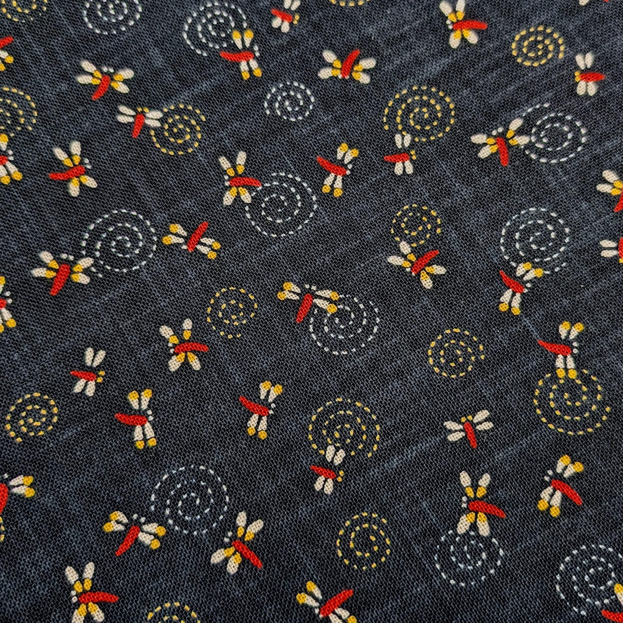 Tiny Dragonflies hand stenciled Japanese cotton fabric KP7090-111 A - half yard