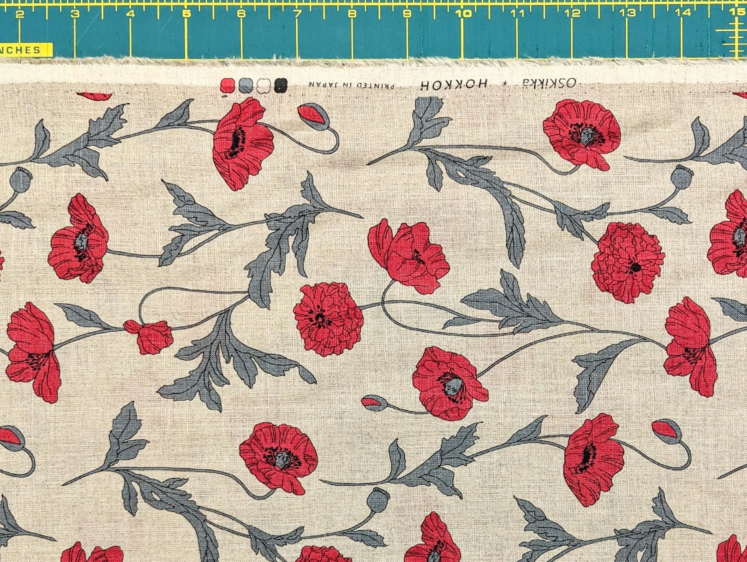 Hokkoh - Summer Poppies Linen Fabric - Beige and pink