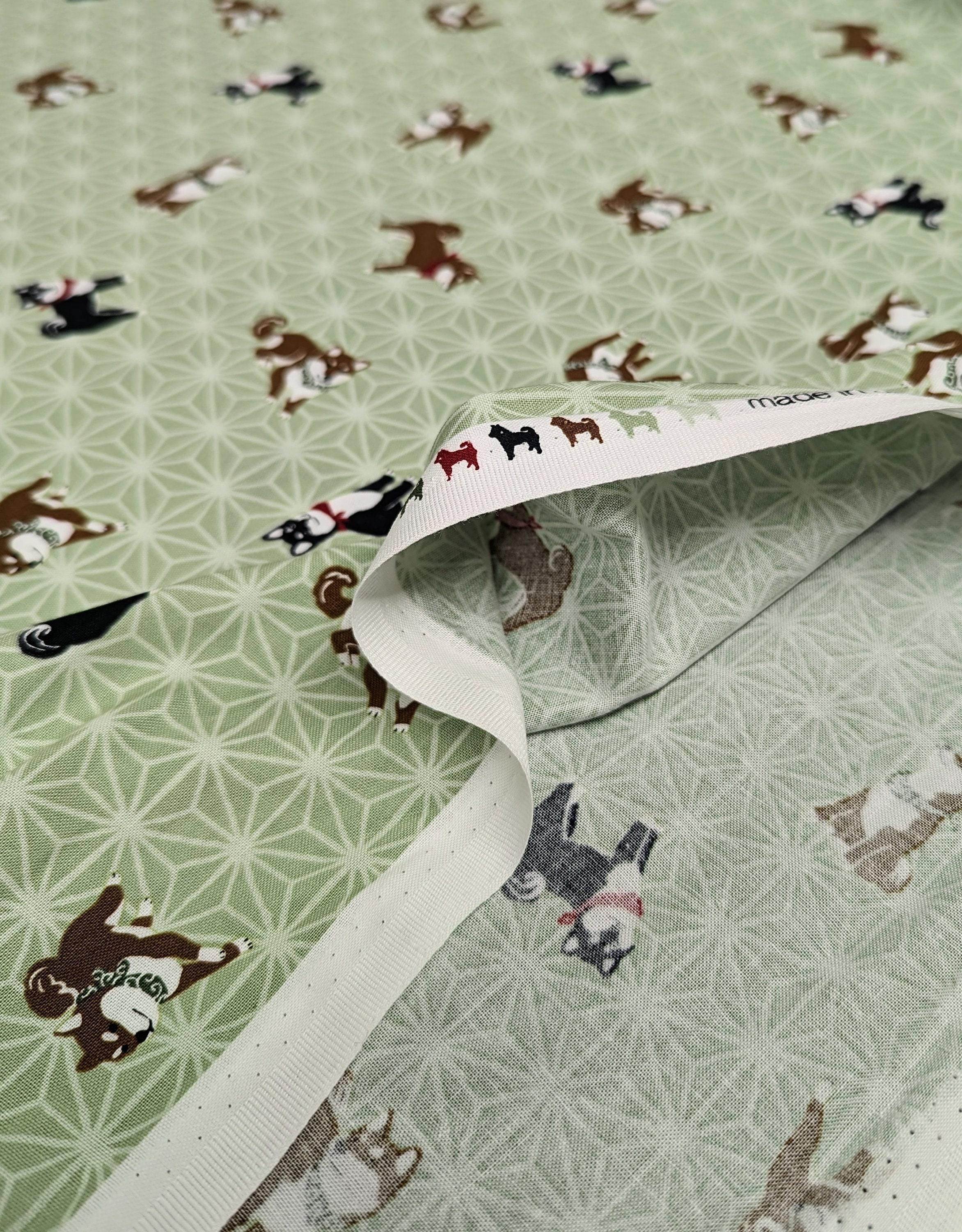 Hishiei - Asanoha Shibas Cotton Fabric - Green