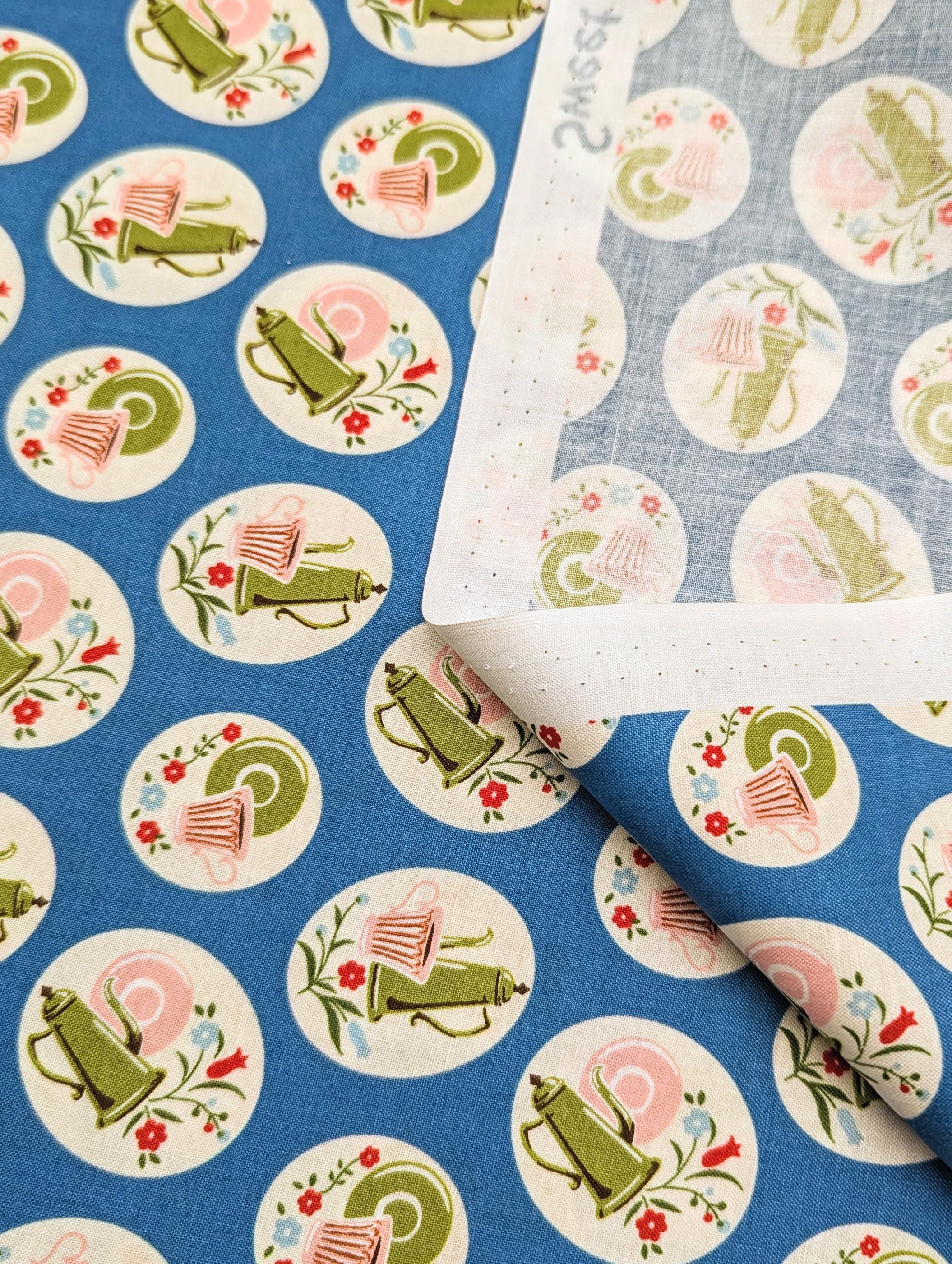 Kei - Tea Time and Flowers Cotton Fabric - Blue
