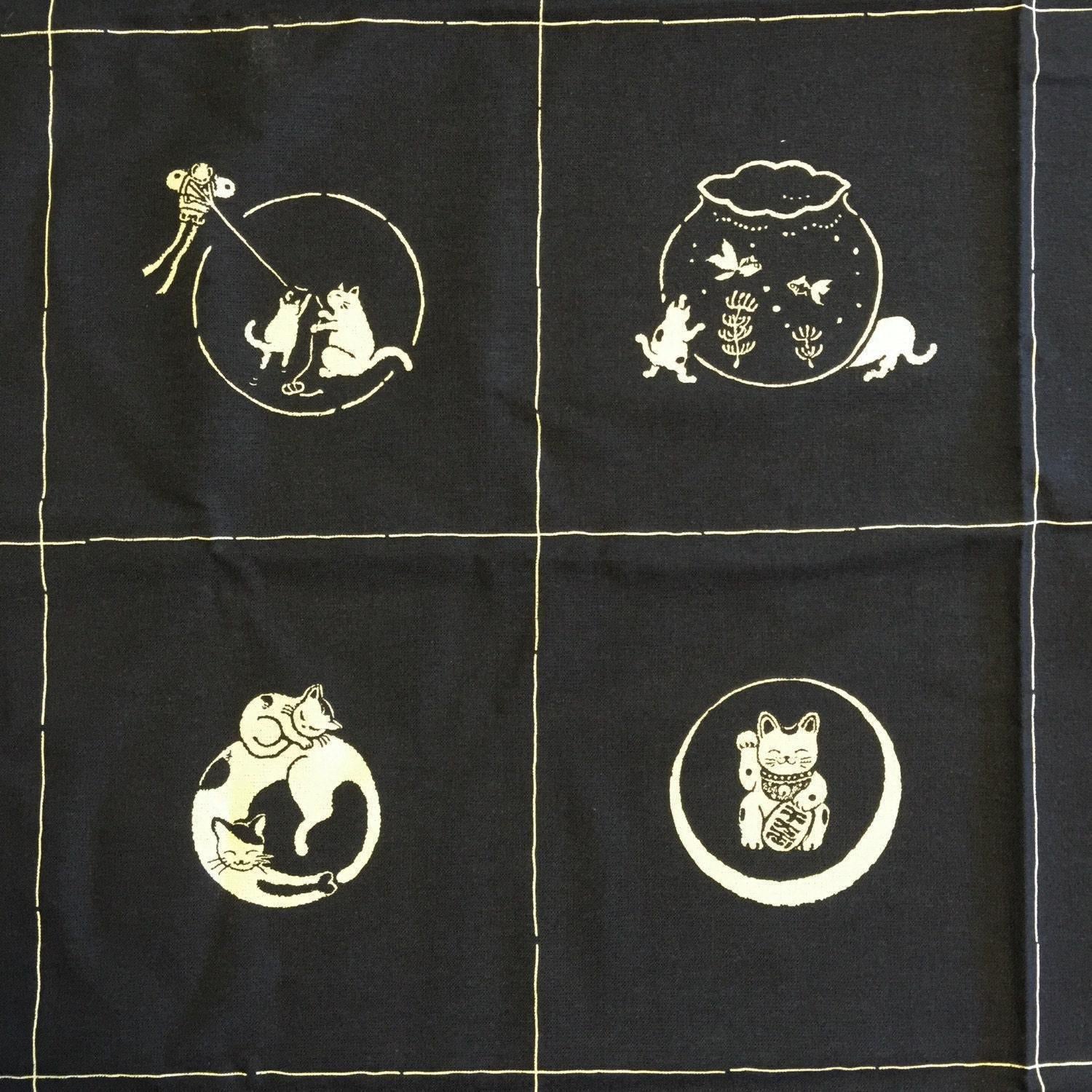 Orimono Imports - Neko Cat Cotton Fabric Panel - Navy, Black, or Red