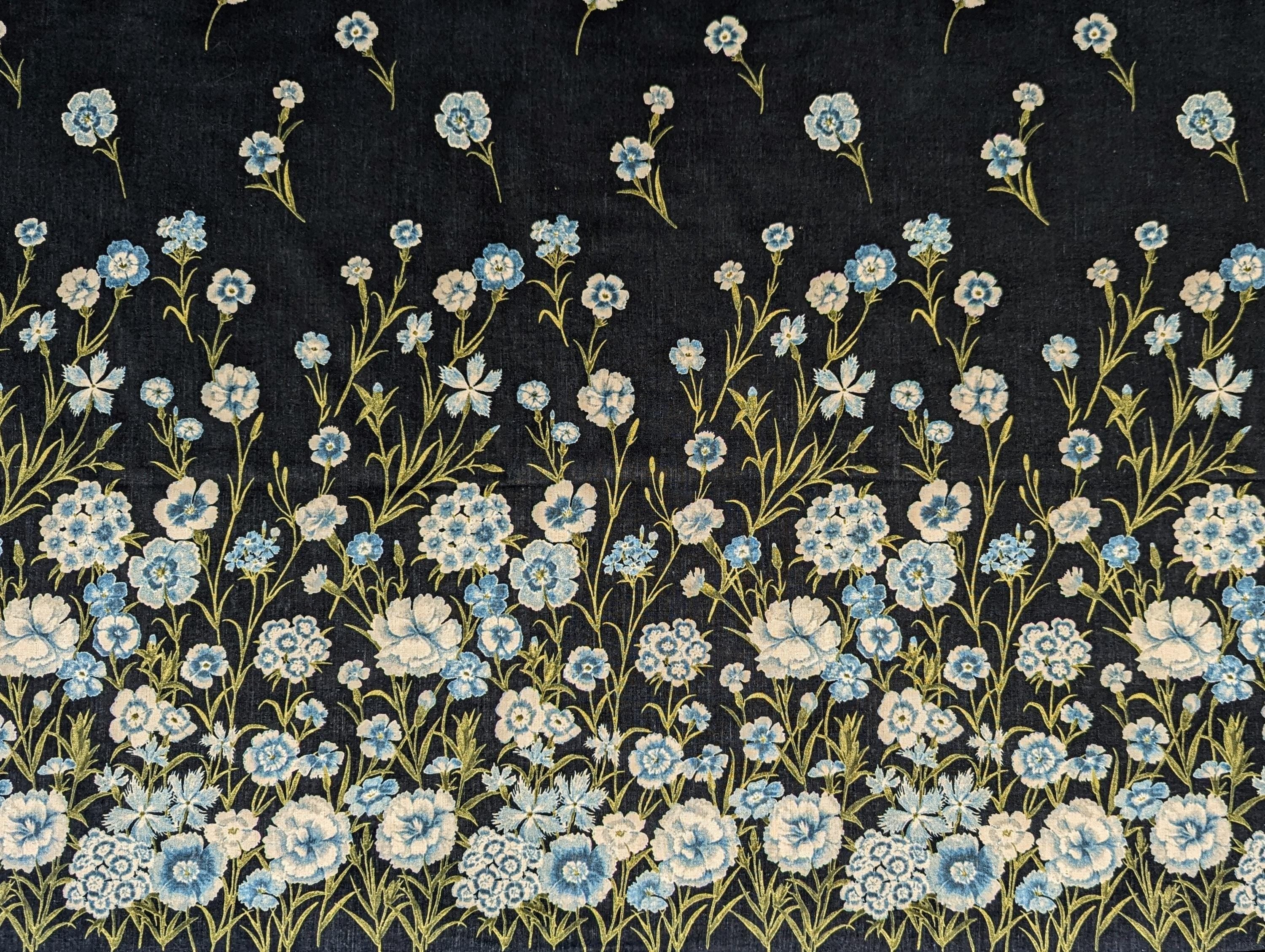 Koizumi - Summer Meadows Panel Momen-T Cotton/Linen Fabric - Dark Blue