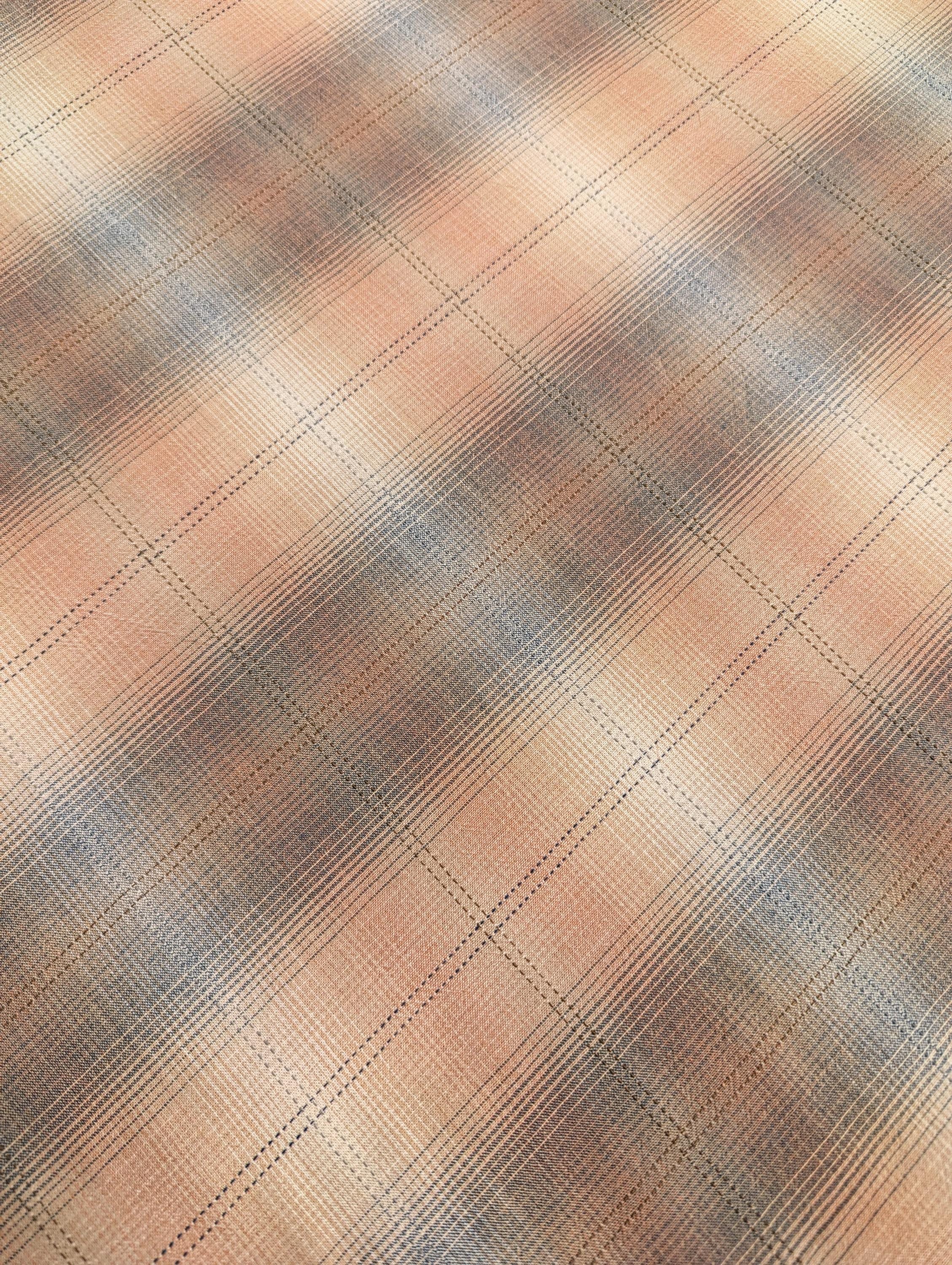Japanese yarn dyed big plaid cotton fabric 4547-346 light peach, blue & white