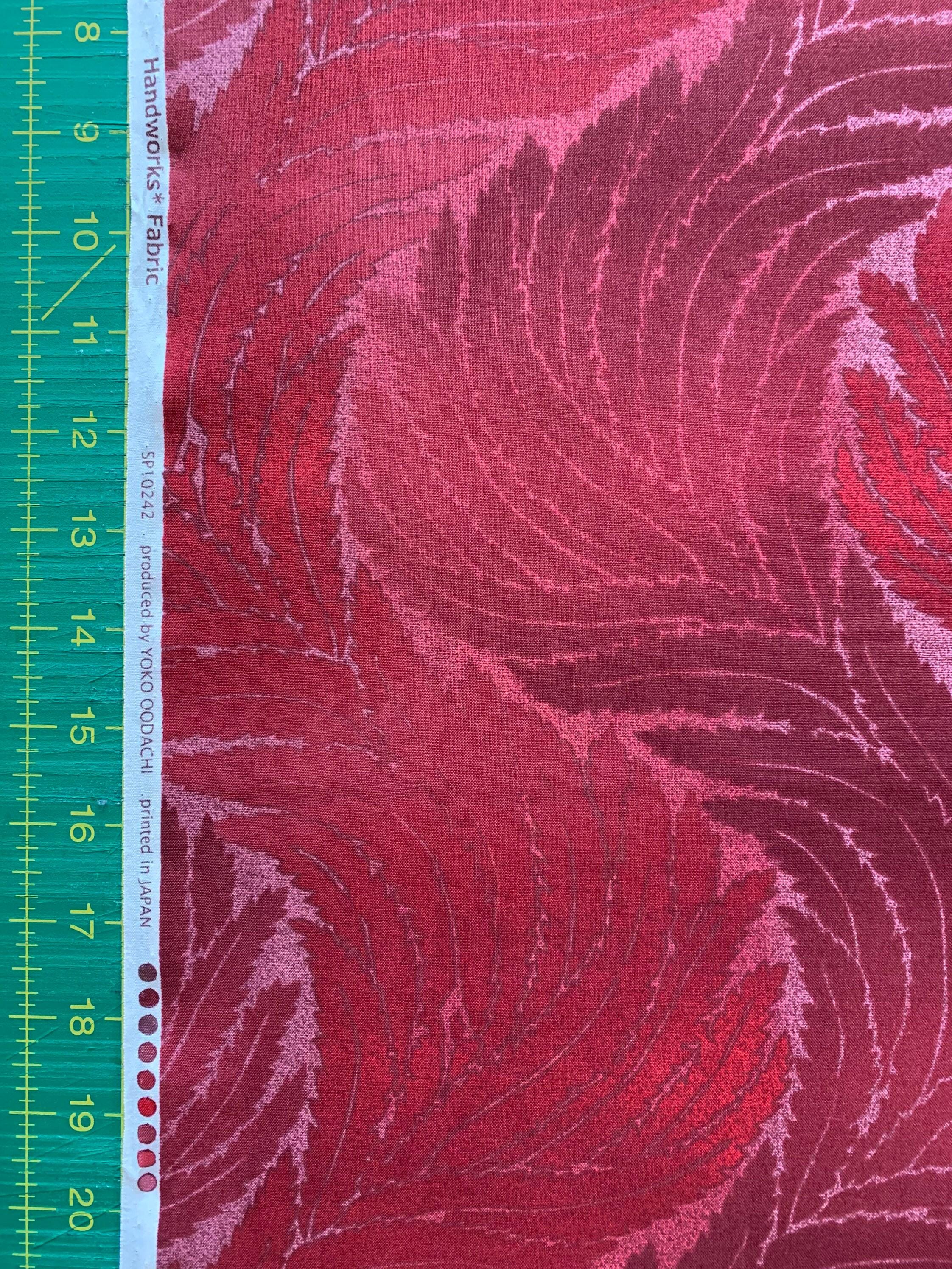 Feather Handworks Japanese printed cotton taupe fabric SP10242S-E flame red