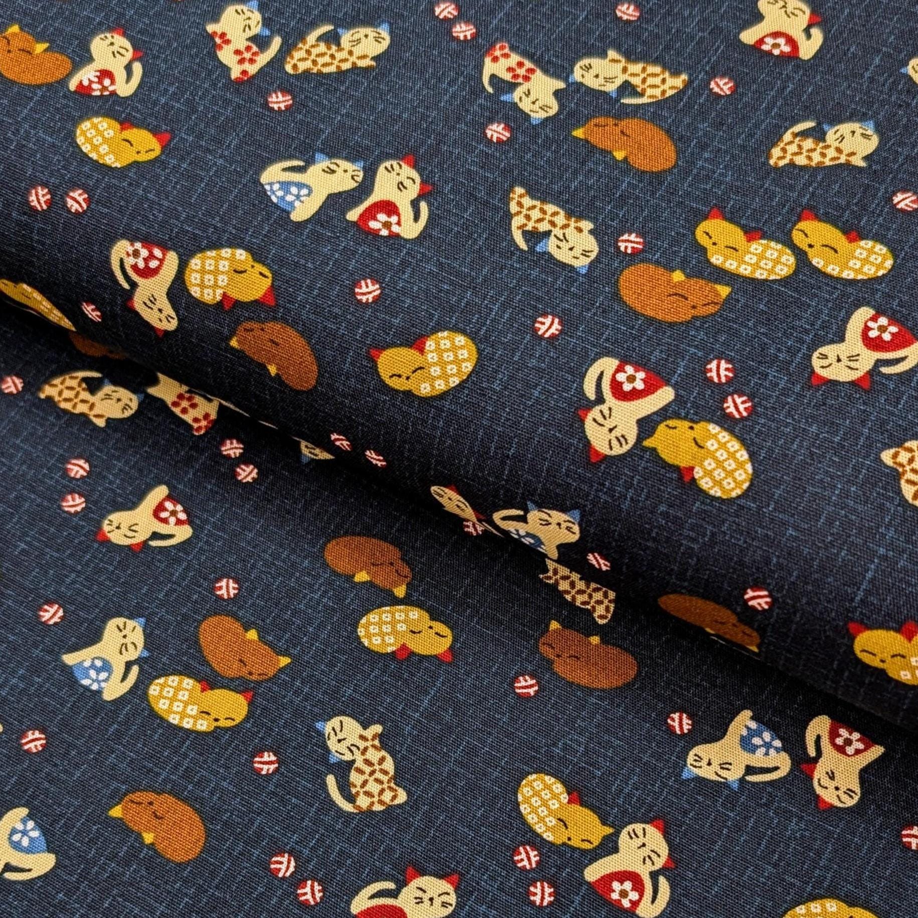 Napping Cats with Temari Japanese cotton fabric KW-3377-15 A