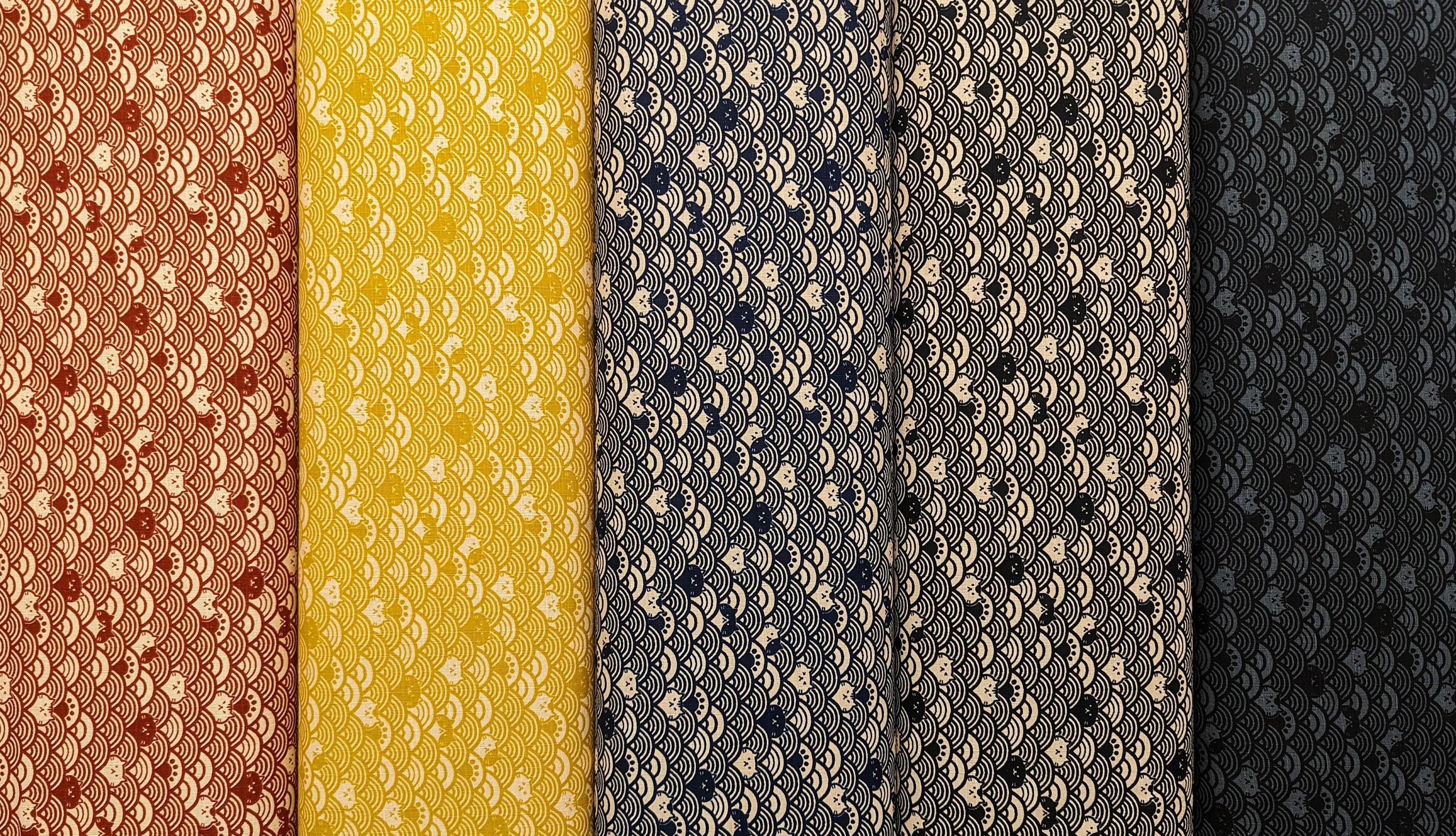 Waves with Cats Cosmo Japanese cotton dobby fabric AP41903-2E gray