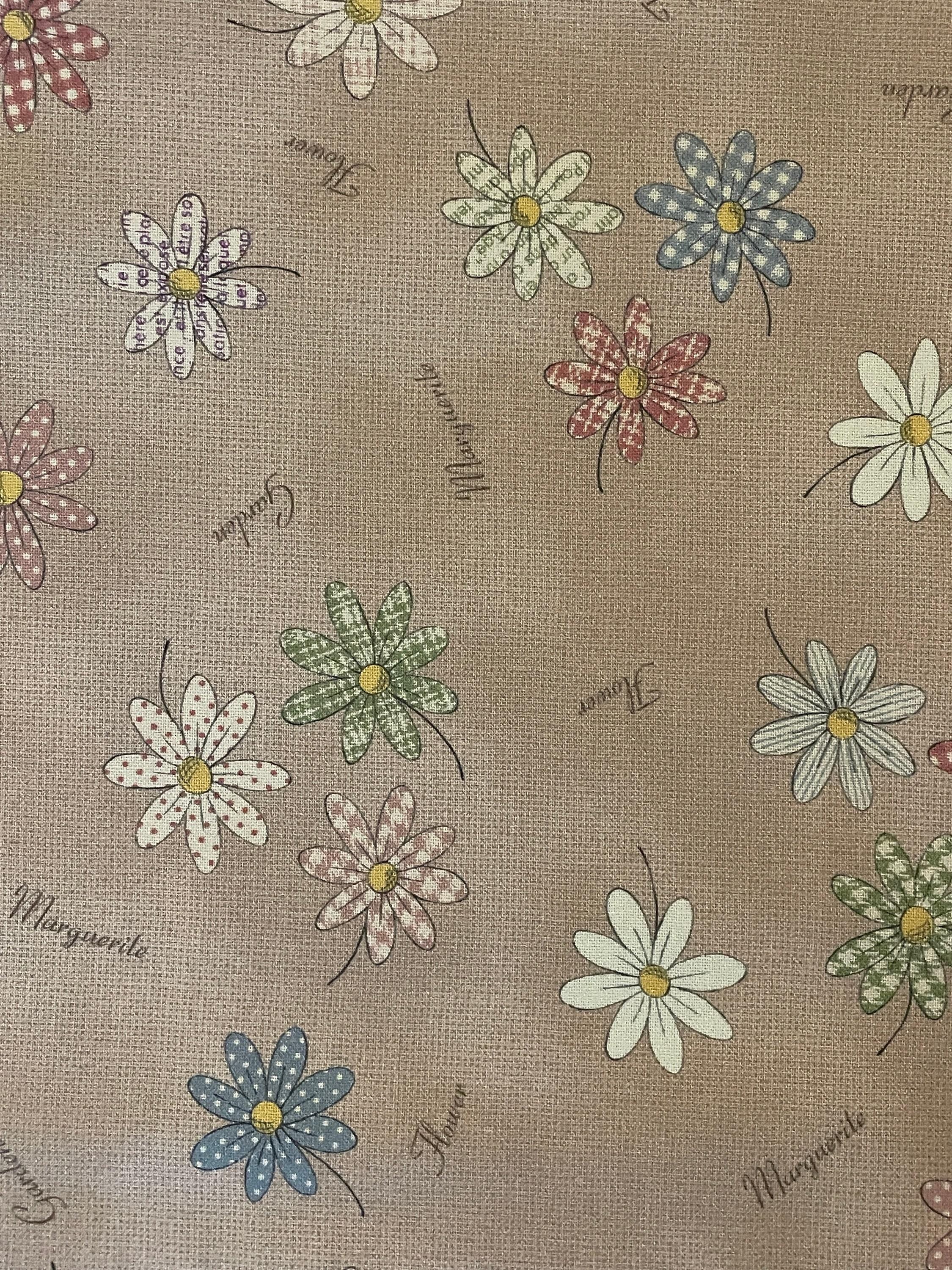Textile Pantry - Junko Matsuda Chocolate Box Collection Daisies Print Cotton Fabric - Brown