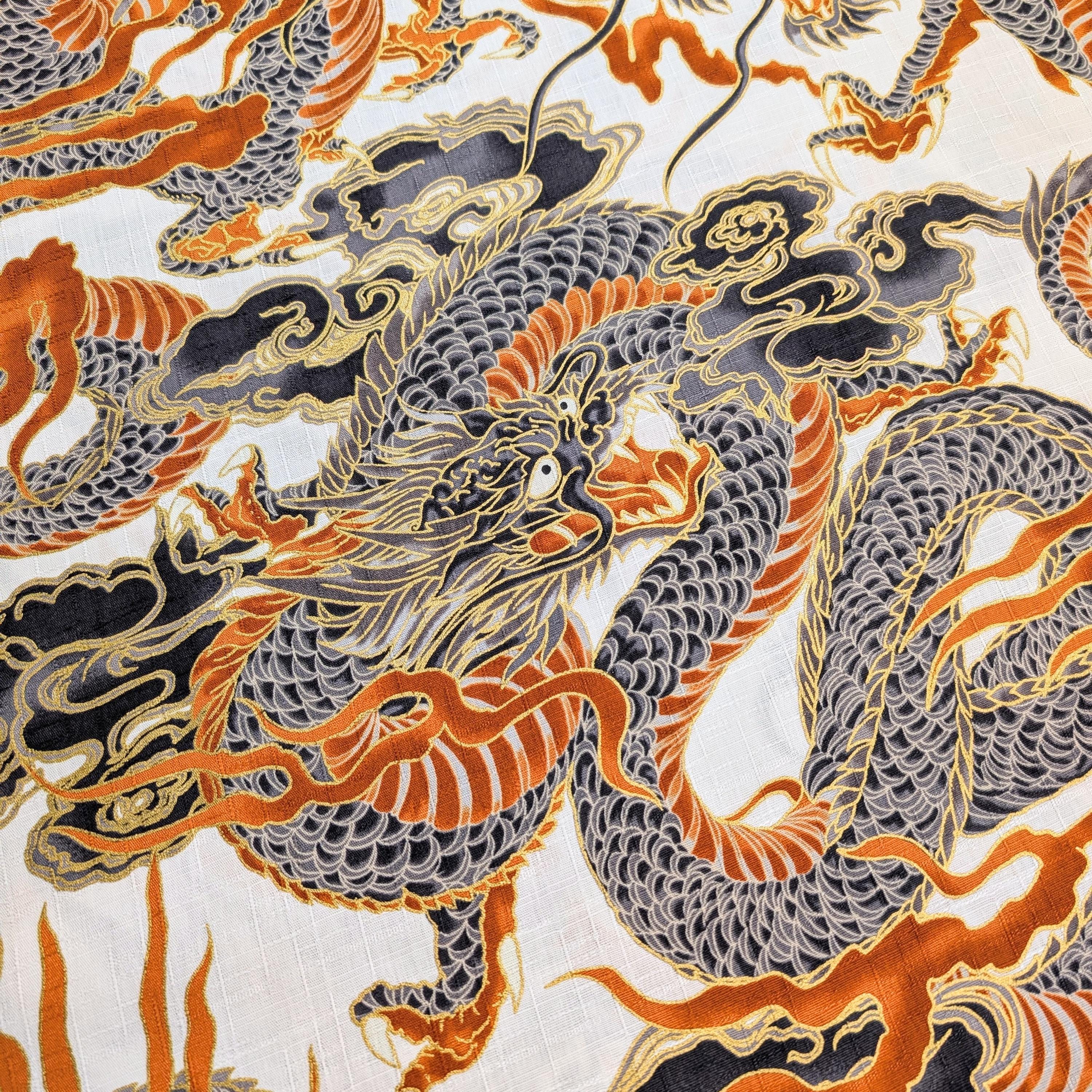NEW Golden Dragons Hokkoh Japanese cotton dobby fabric 1025-100-1 A white