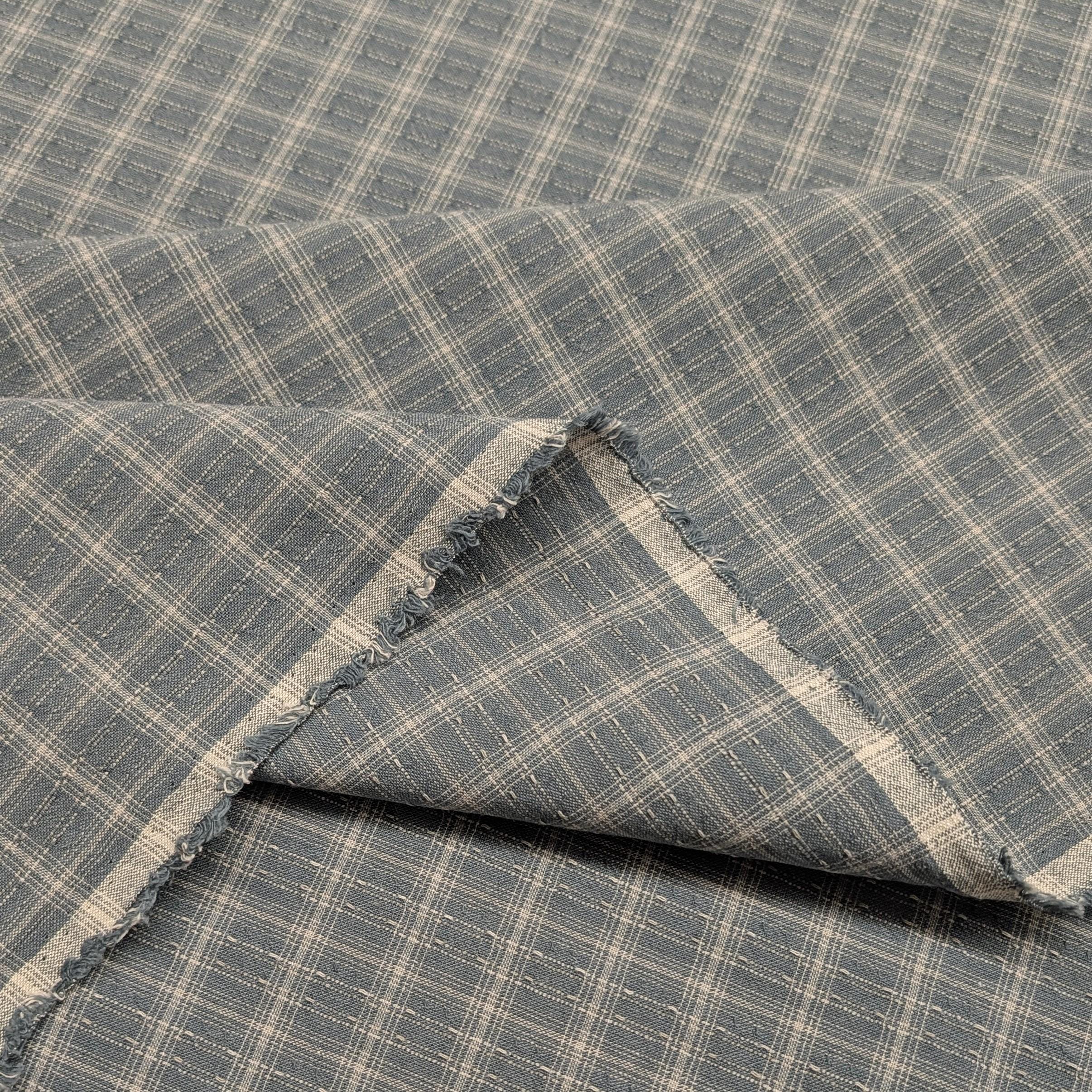 NEW Cosmo Madras Japanese yarn dyed cotton fabric AY20180H-3 F medium blue