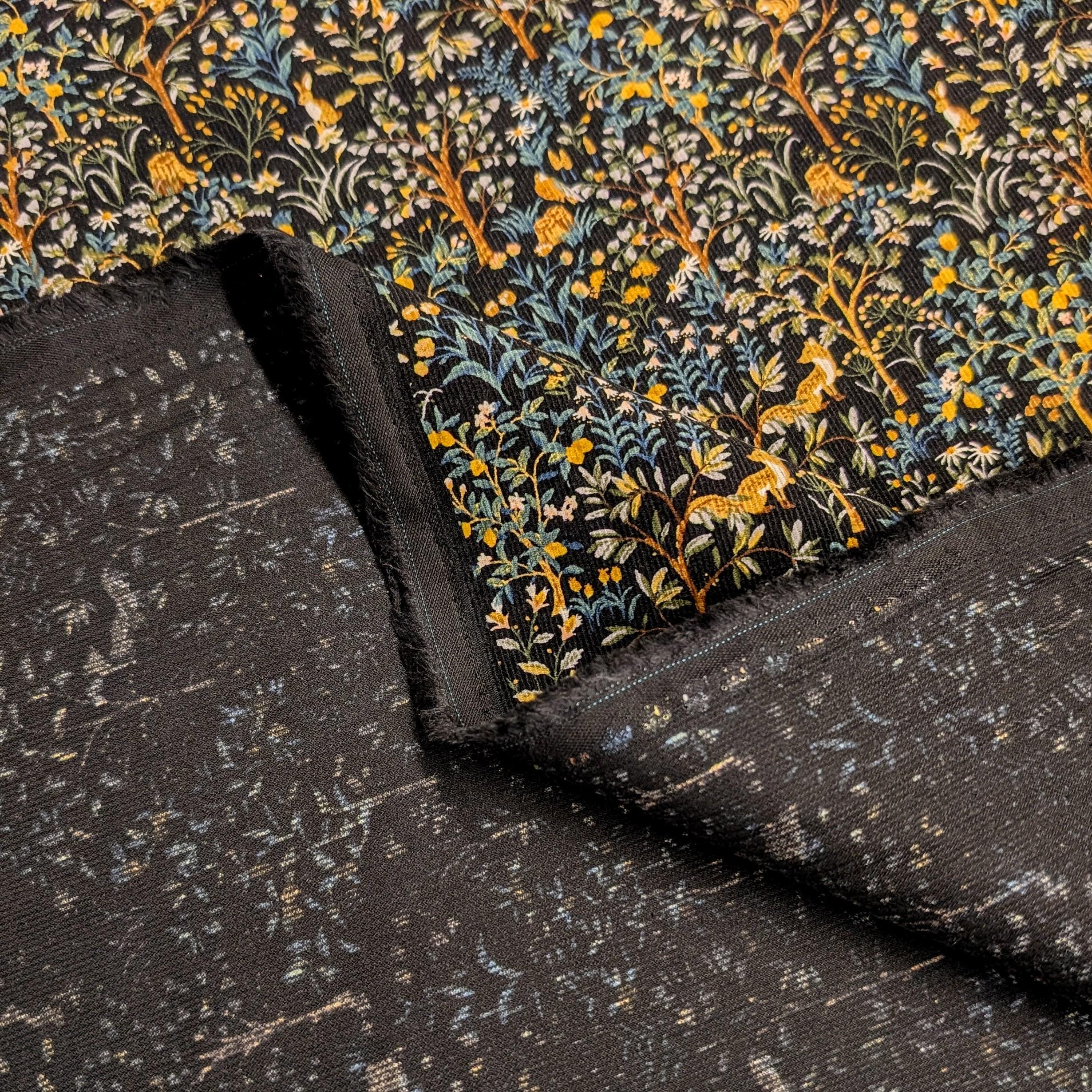 NEW Forest Fauna & Foxes Japanese cotton needle cord corduroy fabric Hokkoh 7025-1710-6 E black