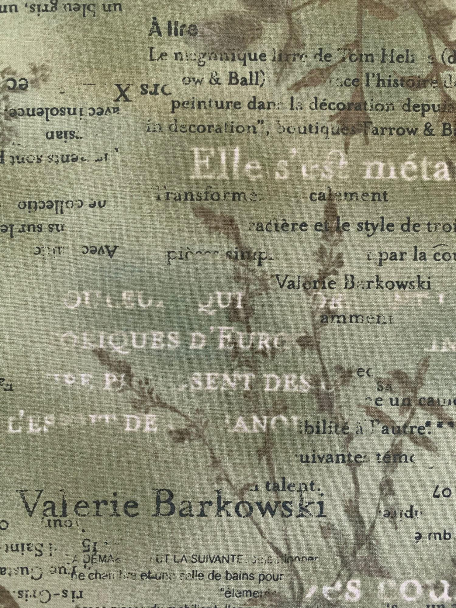 Vancet - Dear Grace Floral Text Cotton Fabric - Green Brown