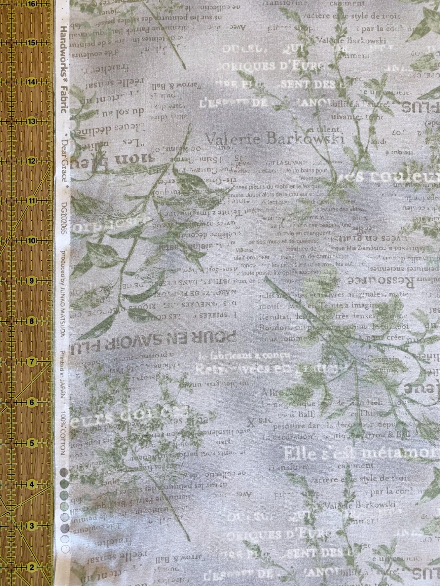 Vancet - Dear Grace Floral Text Cotton Fabric - Gray Green
