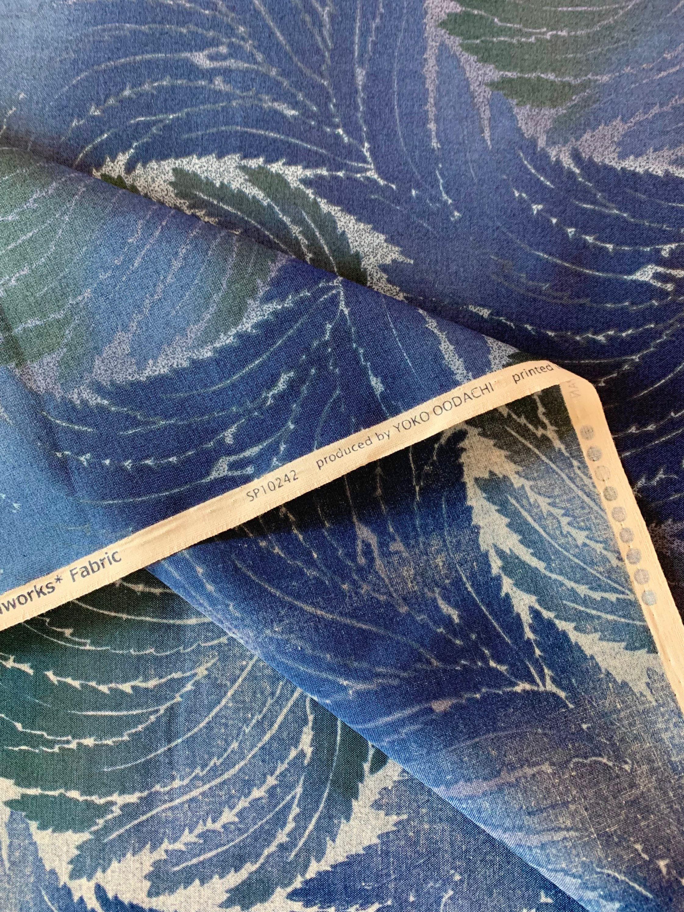 Feather Handworks Japanese printed cotton taupe fabric SP10242S-F lapis blue