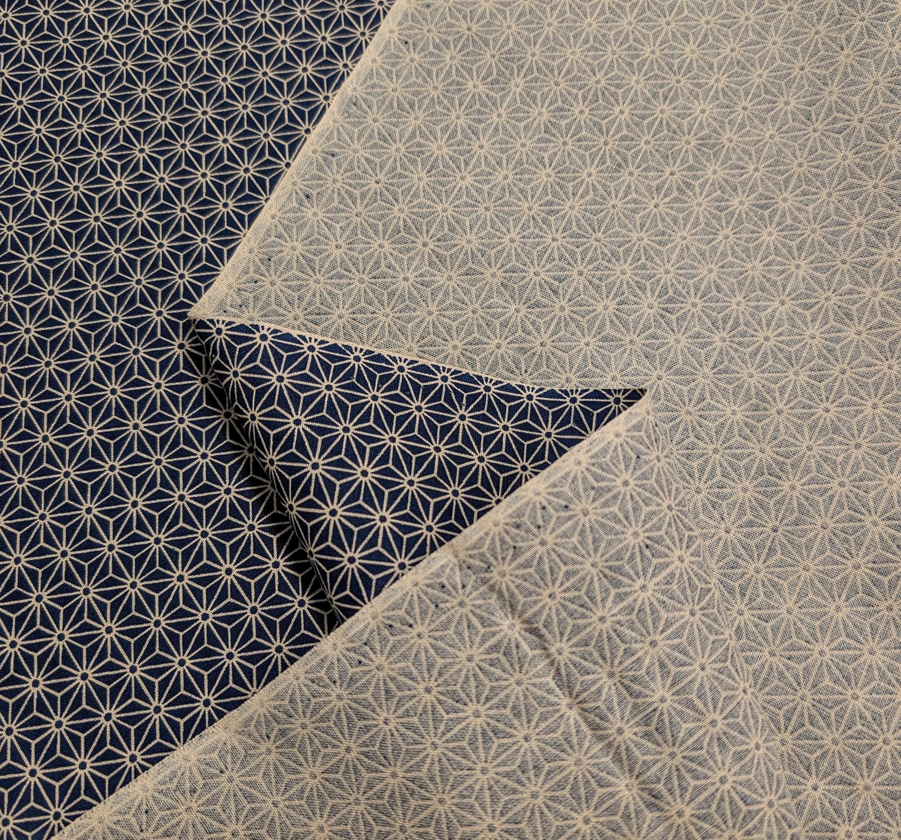 Sevenberry Small Asanoha stars Japanese cotton fabric 88222-2-4 beige & navy blue