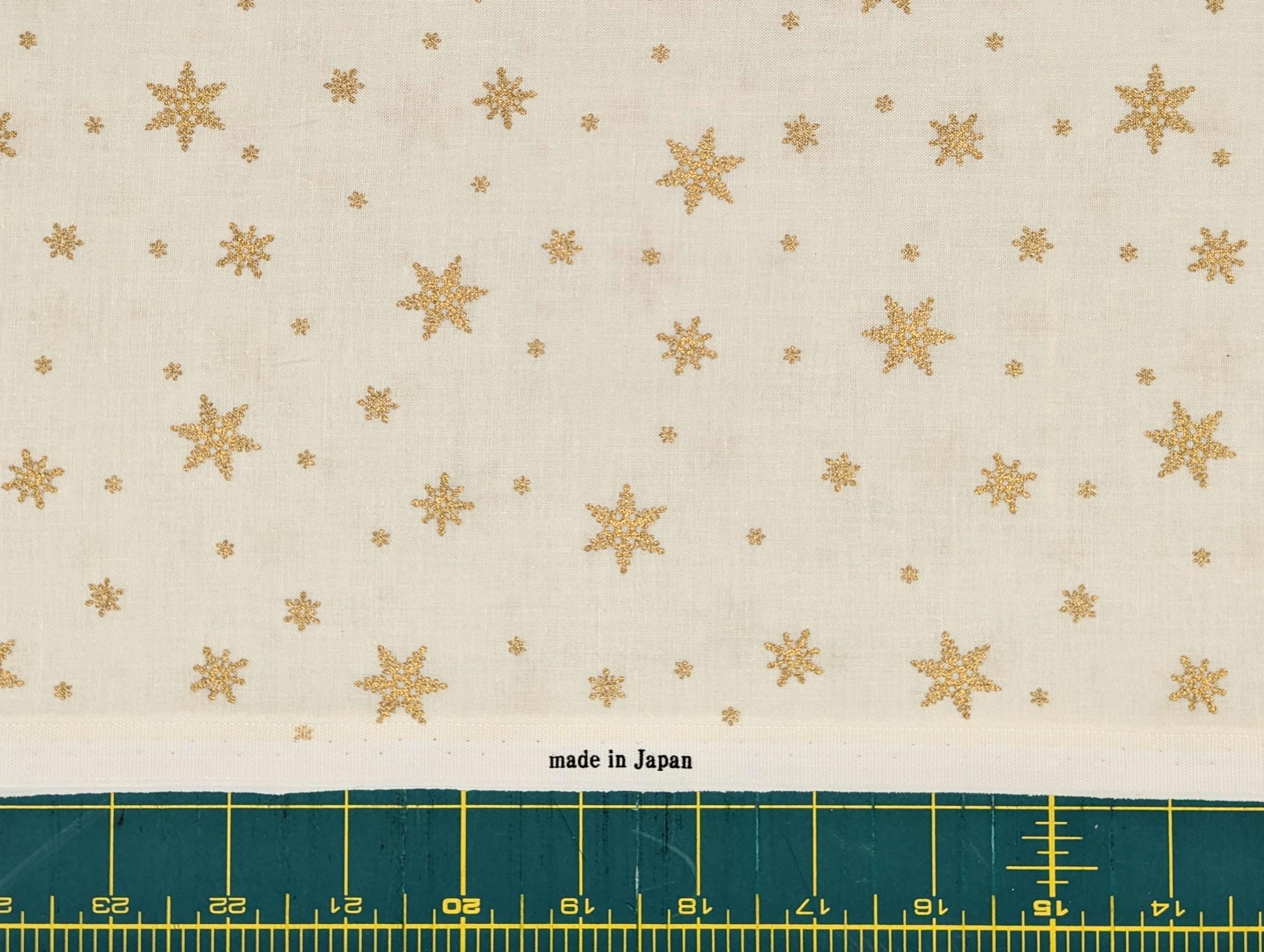 Hishiei - Golden Snowflakes Cotton Fabric - White