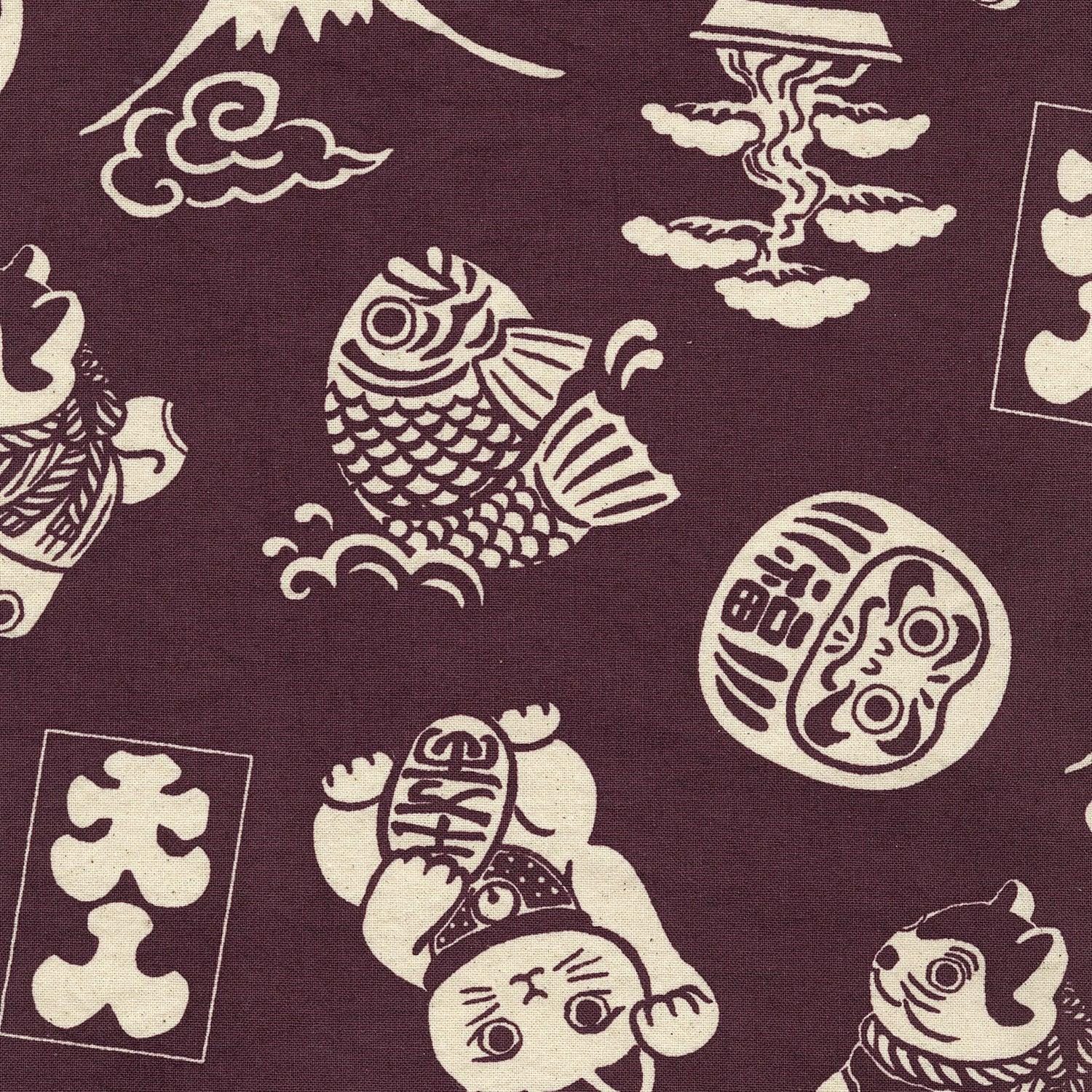 Lucky Cats and More Kokka Japanese cotton light canvas fabric YKA-29100-3B - half yard