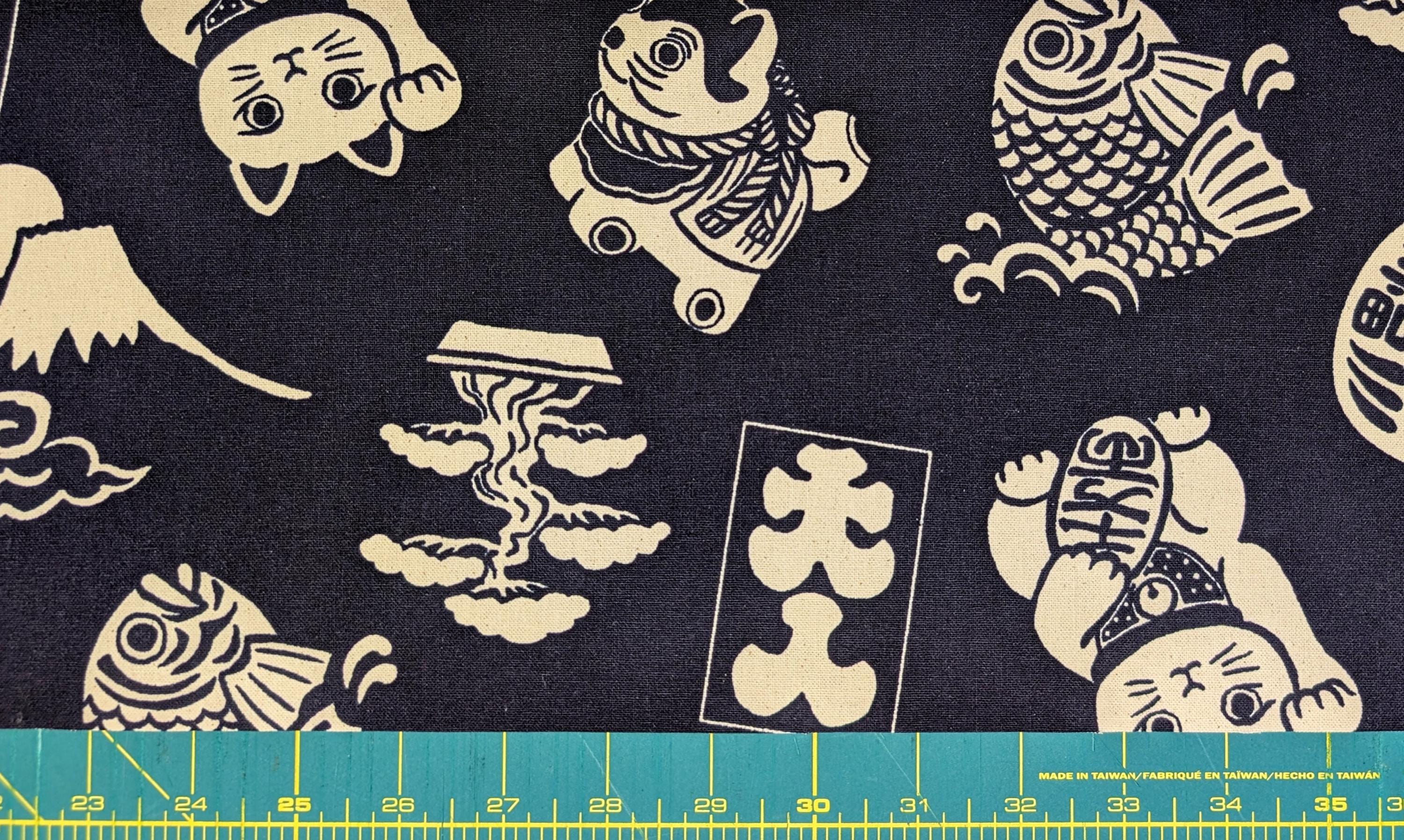 Lucky Cats and More Kokka Japanese cotton light canvas fabric YKA-29100-3A - half yard