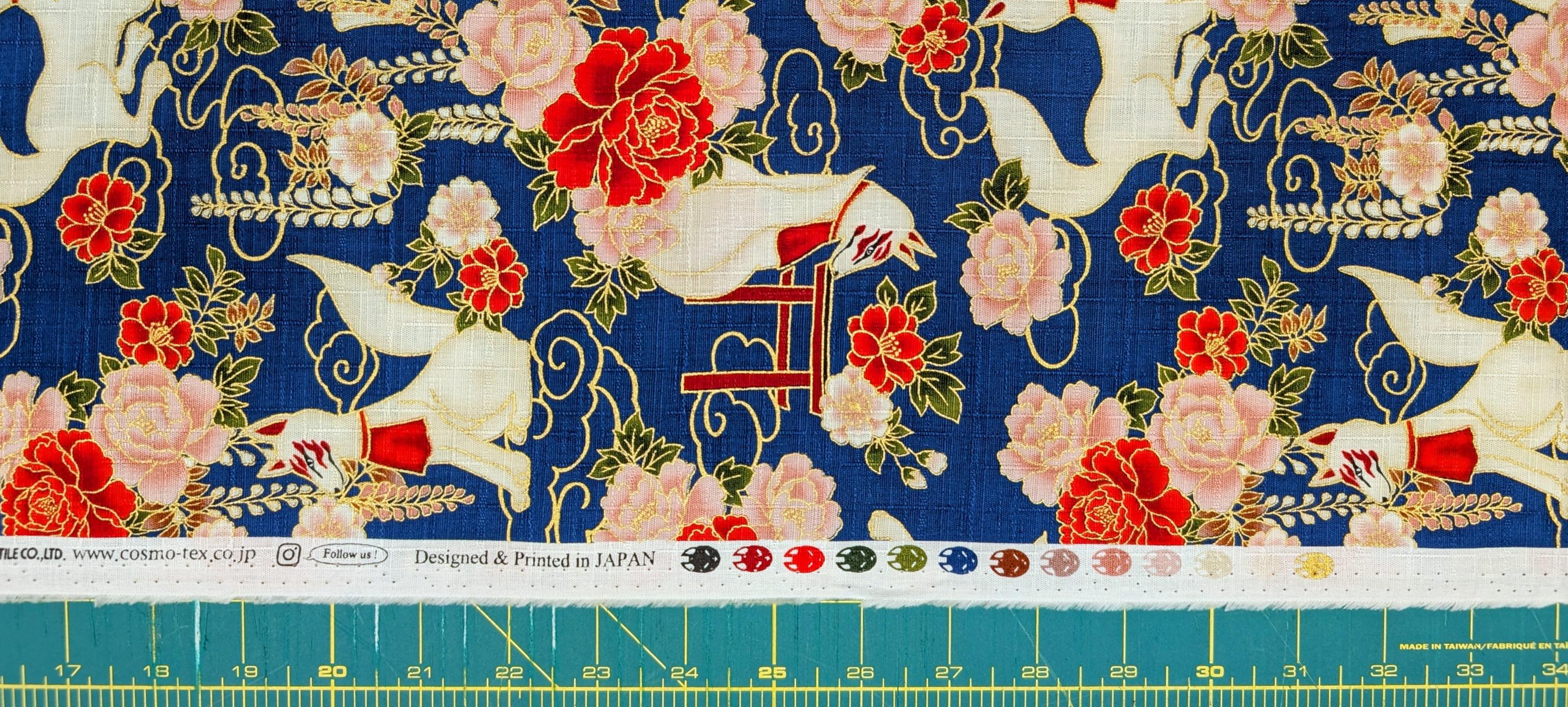 NEW Quilt Gate Hyakka Ryoran Golden Kitsune Japanese cotton fabric AP-52905-2-D blue