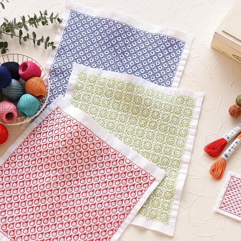 Olympus - Nowaki (Wind Blown Grass) Cotton Sashiko Sampler Cloth - Whi