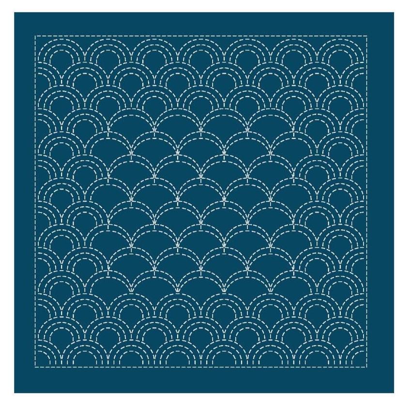 Olympus - Nagomi Collection "Seigaiha" Cotton Sashiko Sampler Cloth - Navy