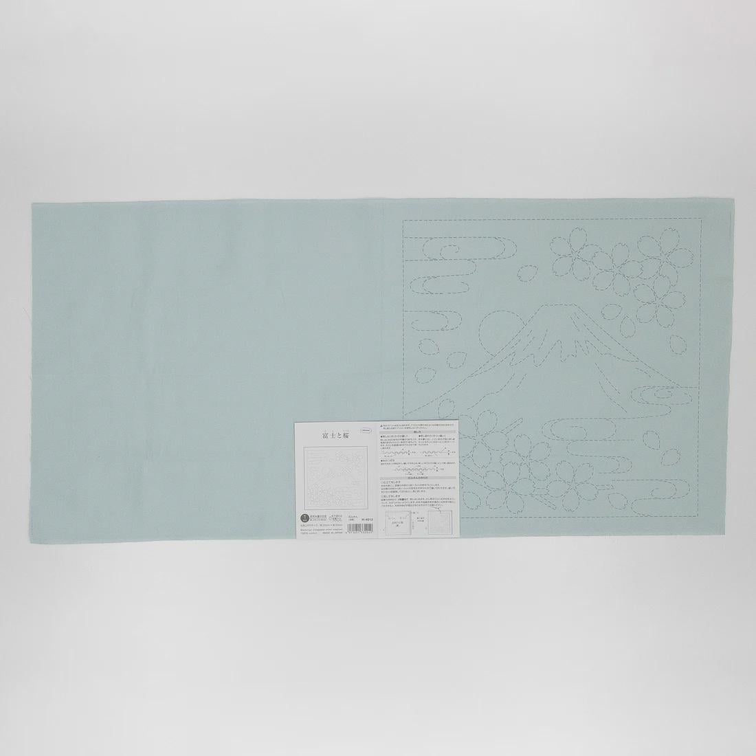 Olympus - Mt. Fuji and Cherry Blossom Cotton Sashiko Sampler Cloth - Green