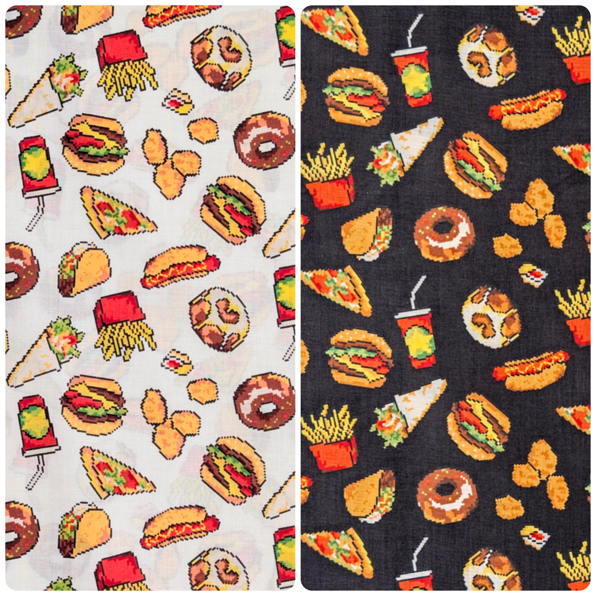 NEW Hokkoh - 8-Bit Fast Food Japanese Cotton Lawn Fabric - Black 1026-626-1-E