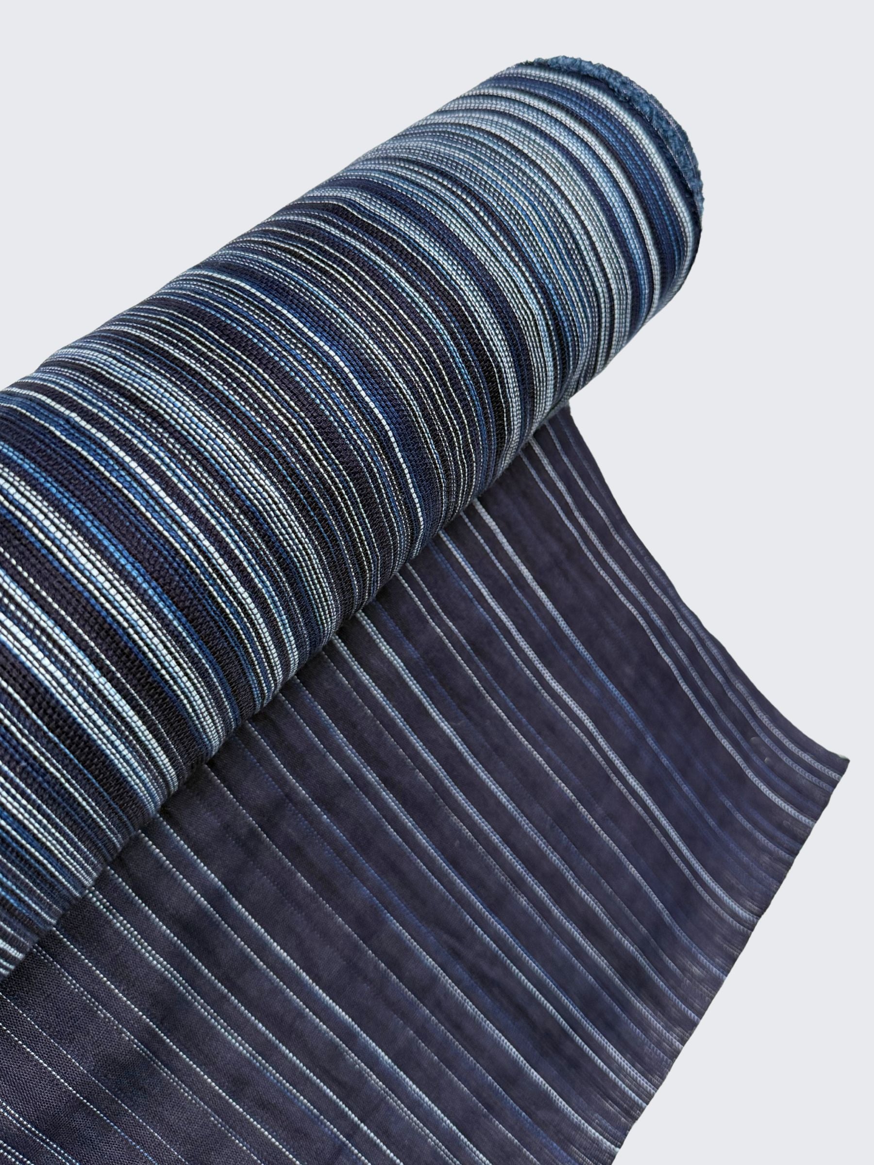 Orimono Imports - Woven Kasuri Sashi Stripe Cotton Fabric Dyed with Aizome Botanical Indigo