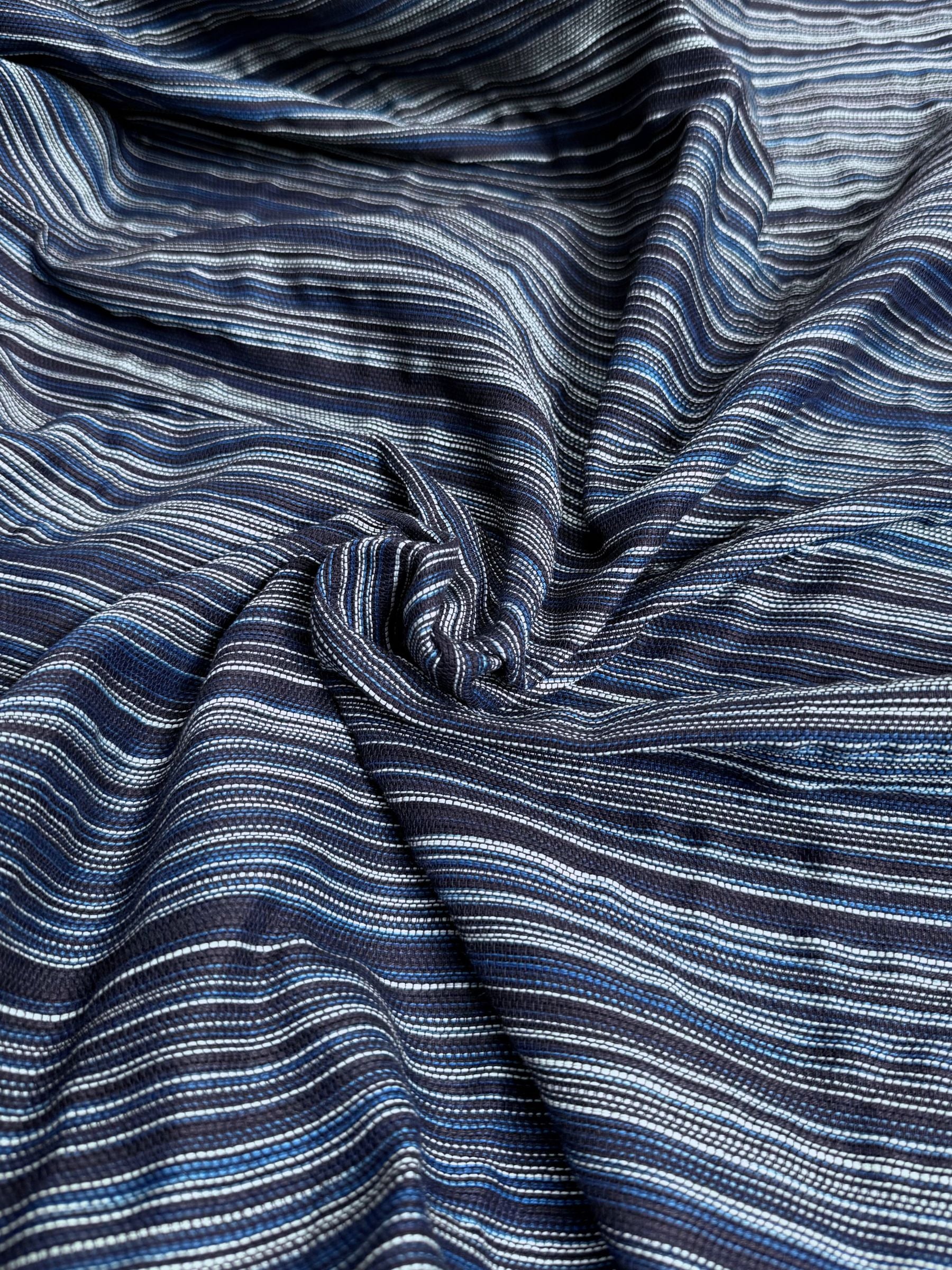 Orimono Imports - Woven Kasuri Sashi Stripe Cotton Fabric Dyed with Aizome Botanical Indigo