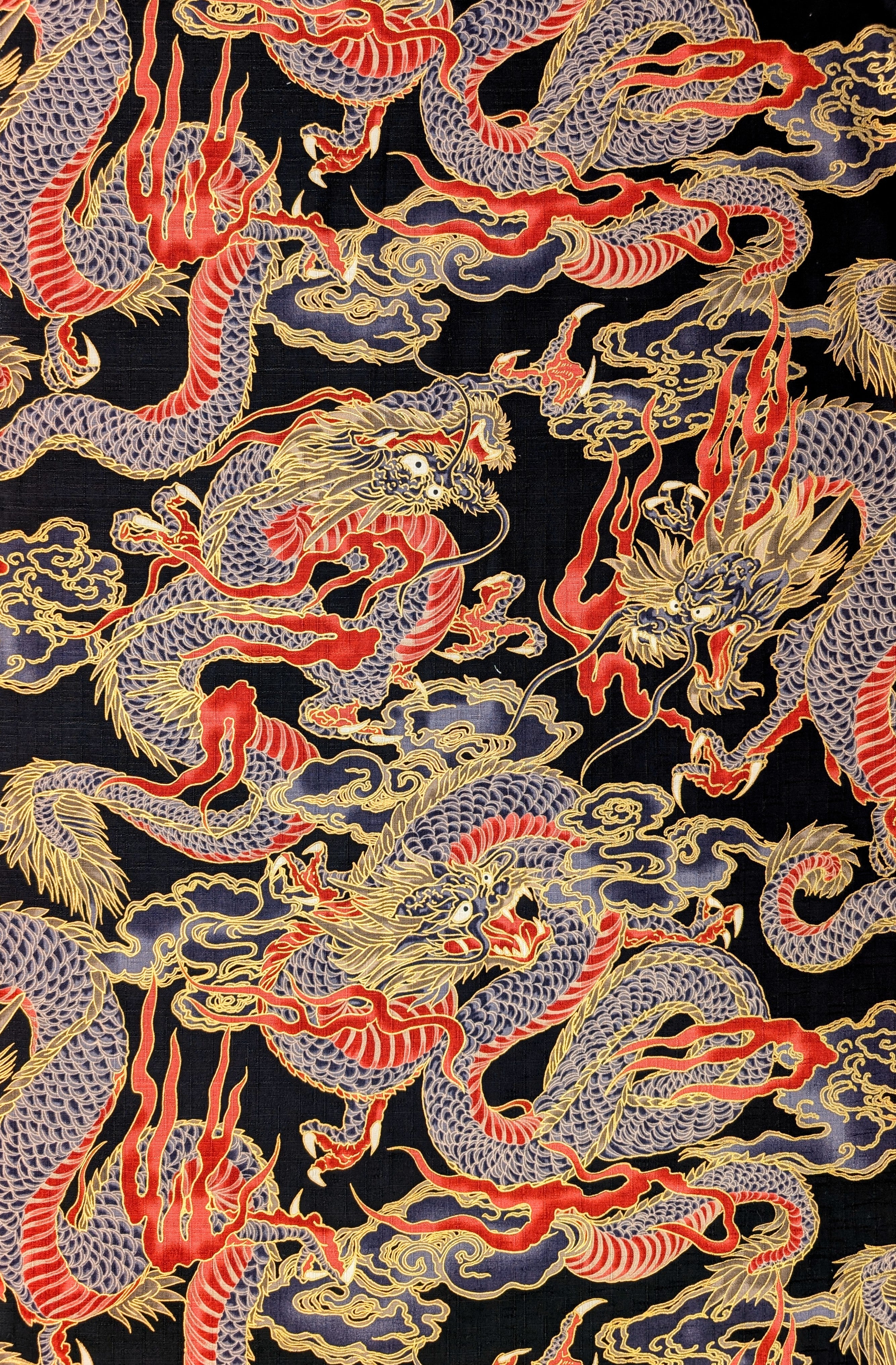 Hokkoh - Golden Dragons Cotton Dobby - Black