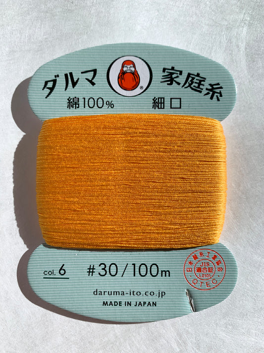 Daruma Home Thread Color #6 Tangerine Orange Hand Sewing Thread Japanese Cotton 100 meter skein size #30