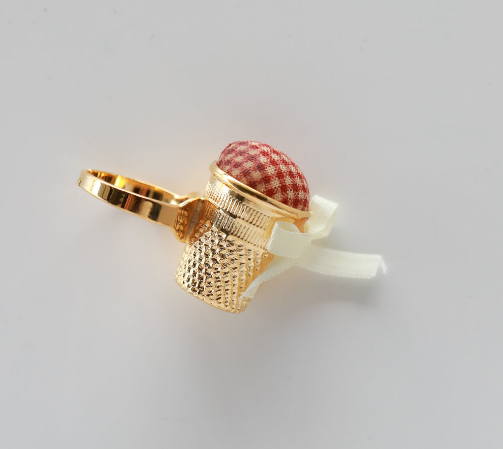 Little House Japanese Pincushion Thimble Ring in bright plated or antiqued brass