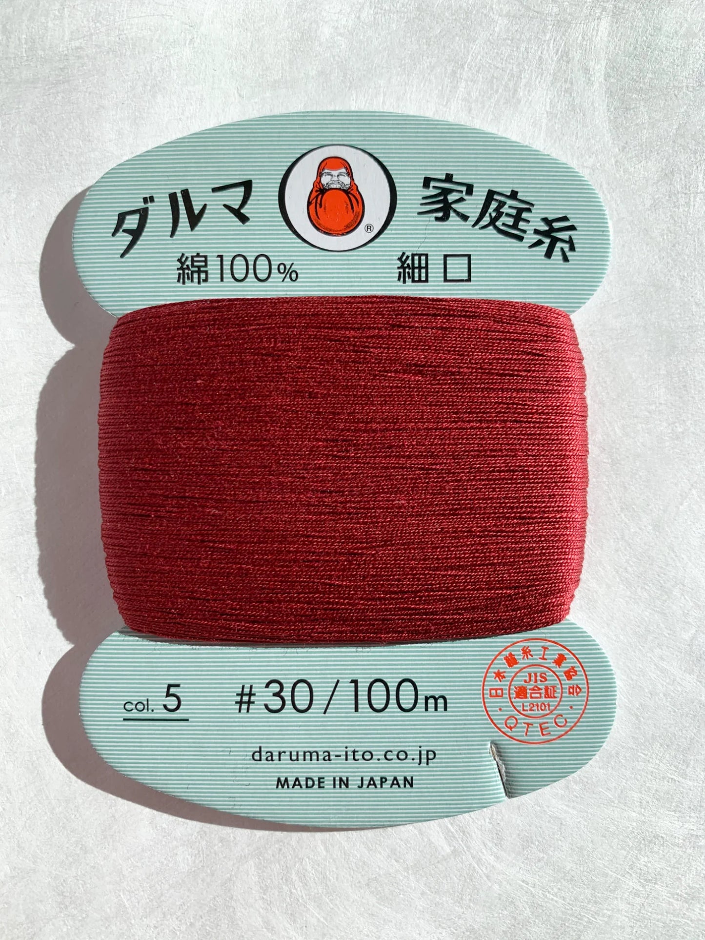 Daruma Home Thread Color #5 Cranberry Red Hand Sewing Thread Japanese Cotton 100 meter skein size #30