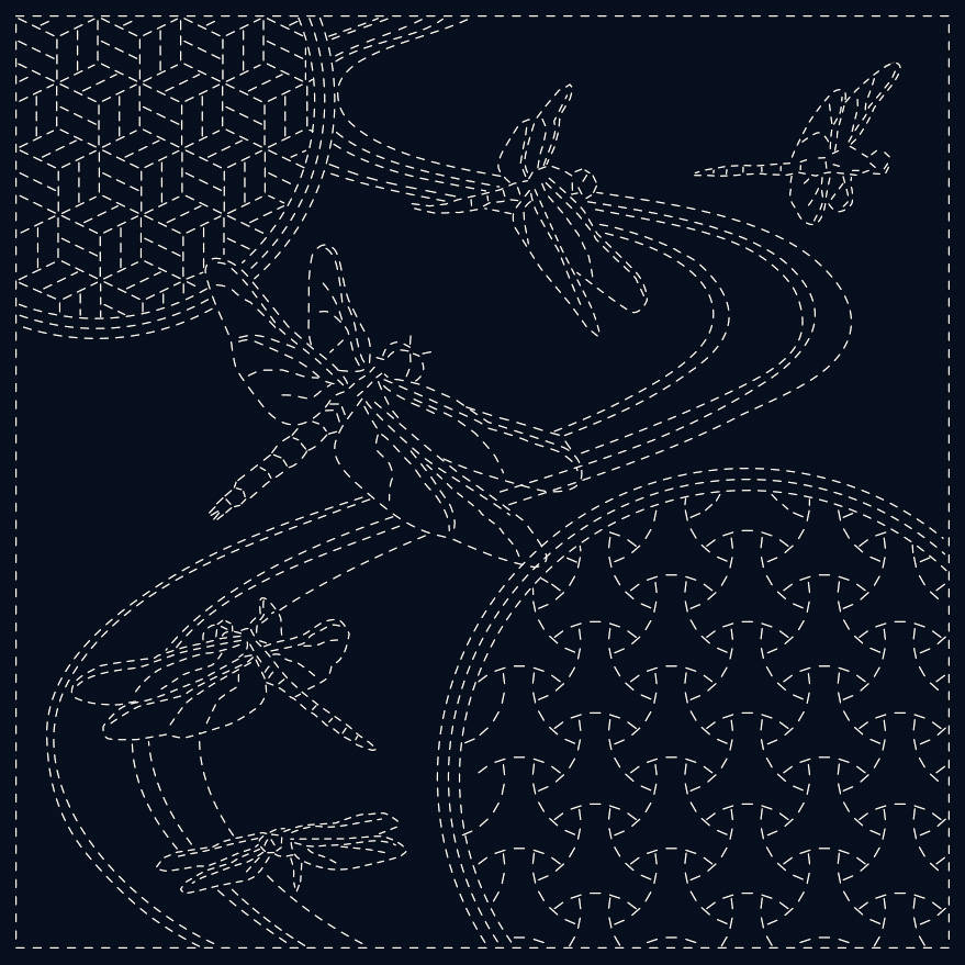 QH Textiles - Dragonfly #2 Cotton Sashiko Fukin Sampler Cloth - Navy