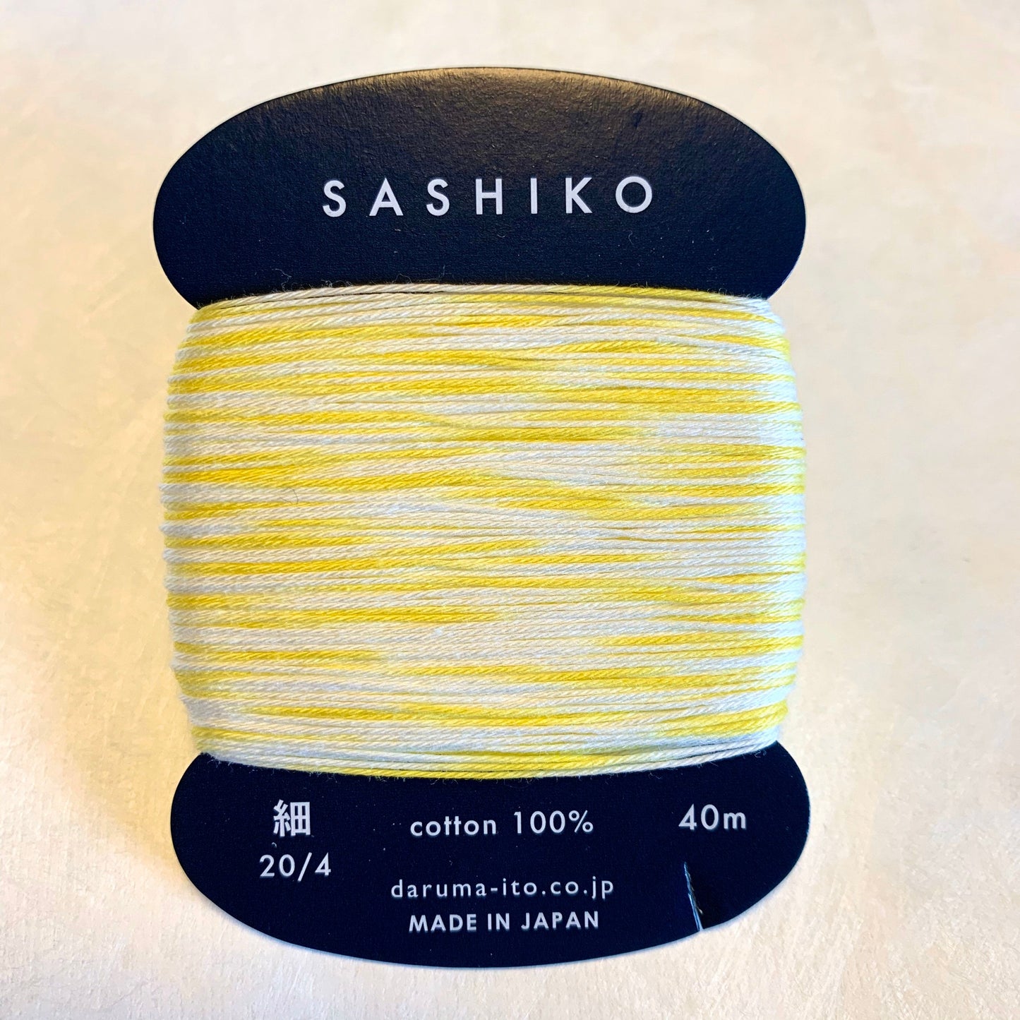 Daruma #303 LEMON SQUASH variegated sunshine yellow and daisy white Japanese Cotton SASHIKO thread 40 meter card 20/4