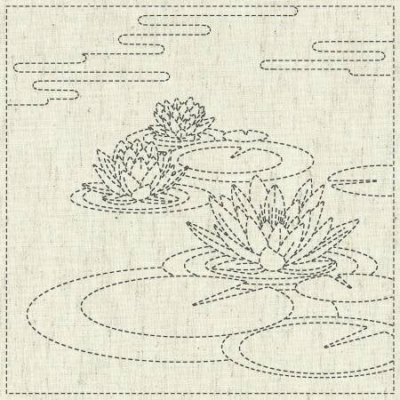 QH Textiles - Water Lily Cotton Sashiko Fukin Sampler Cloth - Beige