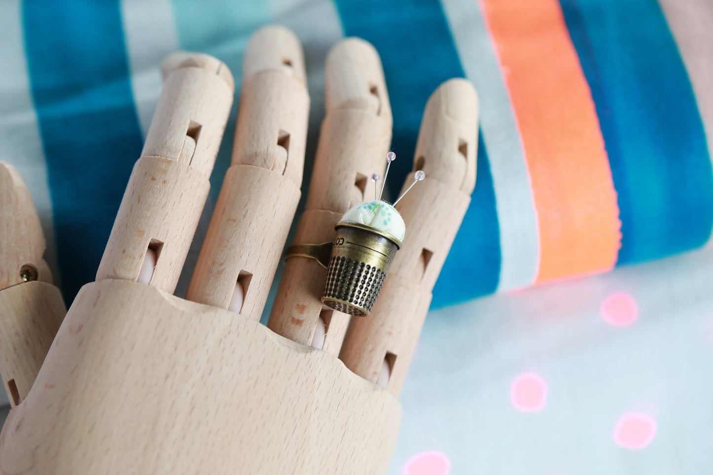 Little House Japanese Pincushion Thimble Ring in bright plated or antiqued brass