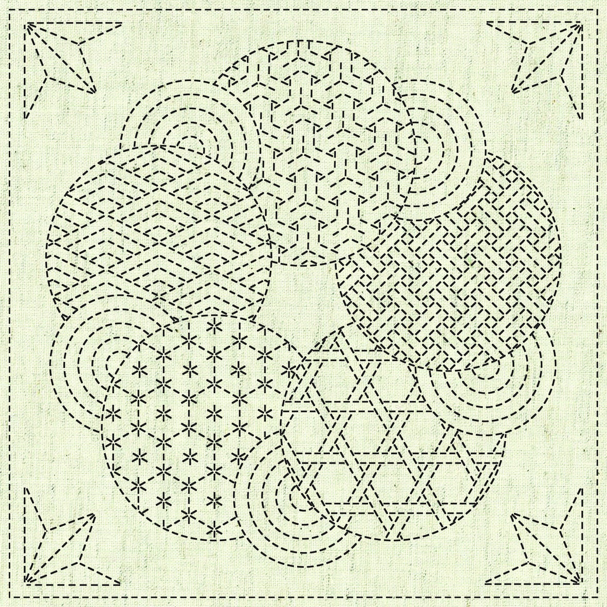 QH Textiles - Kaza-Guruma 3 Cotton Sashiko Fukin Sampler Cloth - Beige Greige