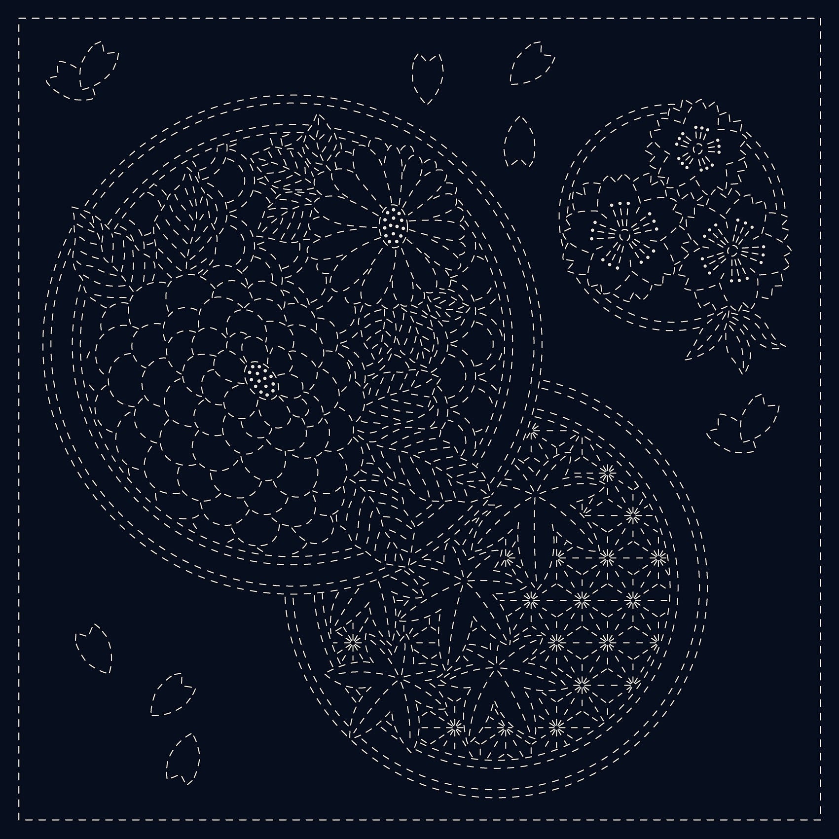 QH Textiles - Seasons #12 Cotton Sashiko Fukin Sampler Cloth - Navy