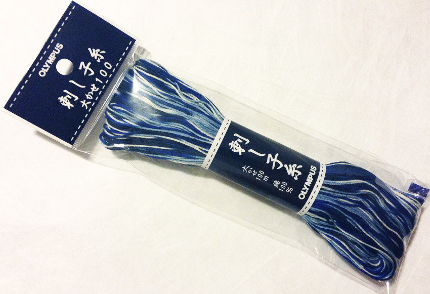 Olympus #151 Japanese sashiko thread variegated white and indigo navy blue 100 meter skien