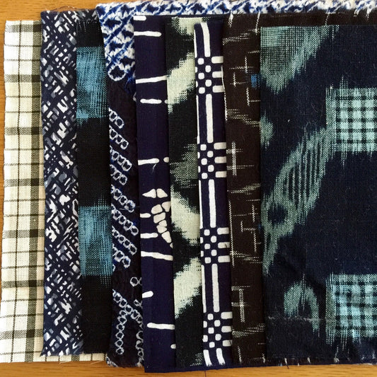 6.5 inch squares Vintage Japanese kasuri ikat indigo cotton 9 pieces