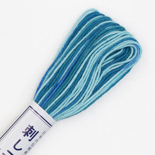 Olympus #72 VARIEGATED BLUE GREEN Japanese cotton sashiko thread 20 meter skein